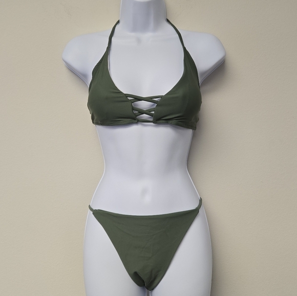 Zaful Crisscross Triangle Bikini 2 Piece Set Green L - Picture 1 of 5